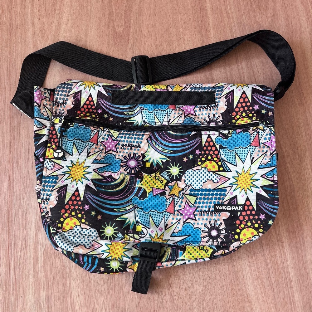 YAKPAK multicolor print shoulder bag laptop messenger school Y2K sun star canvas